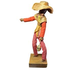 Vintage Sunny Isle Products Barbados Nutmeg Maracas Folk Art Figurine Musician